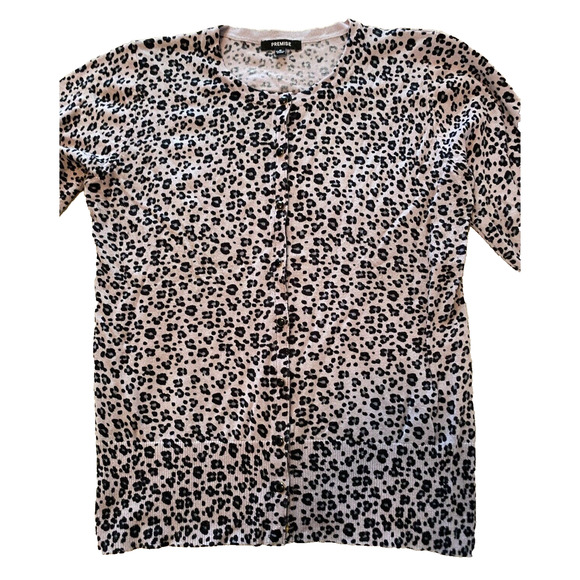 Premise Sweater Womens M Medium Lavender Snap Up Animal Print Spotted Cardigan - Picture 4 of 14